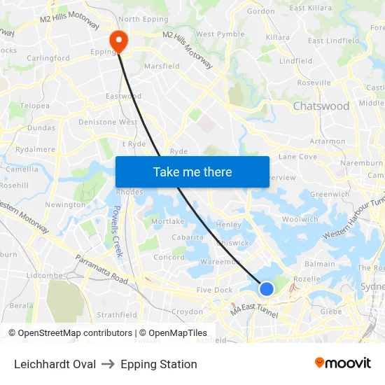 Leichhardt Oval to Epping Station map
