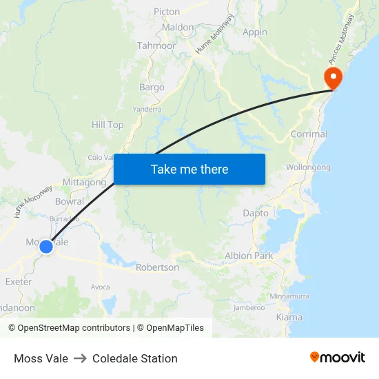 Moss Vale to Coledale Station map