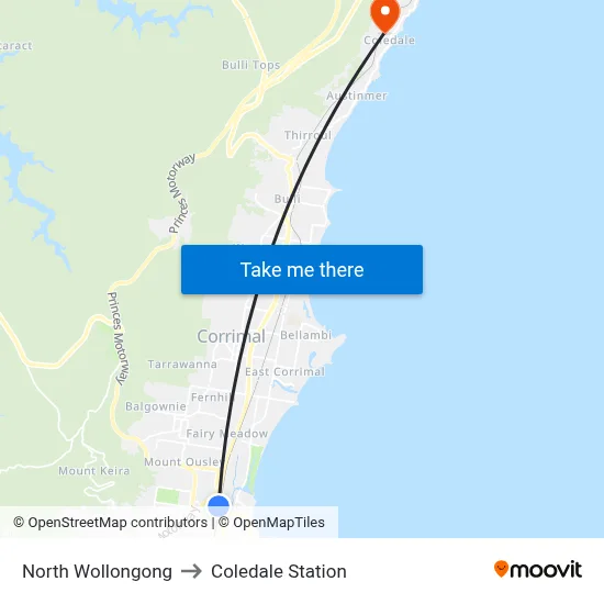 North Wollongong to Coledale Station map