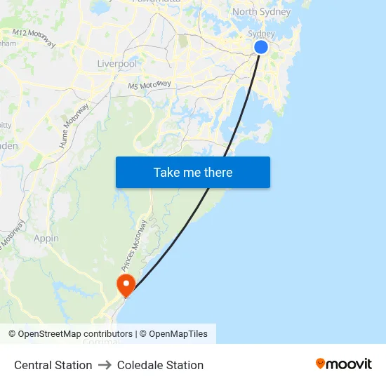 Central Station to Coledale Station map