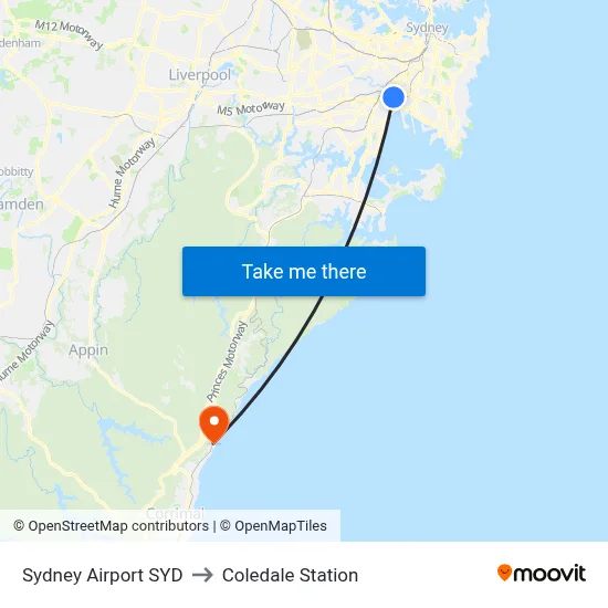 Sydney Airport SYD to Coledale Station map