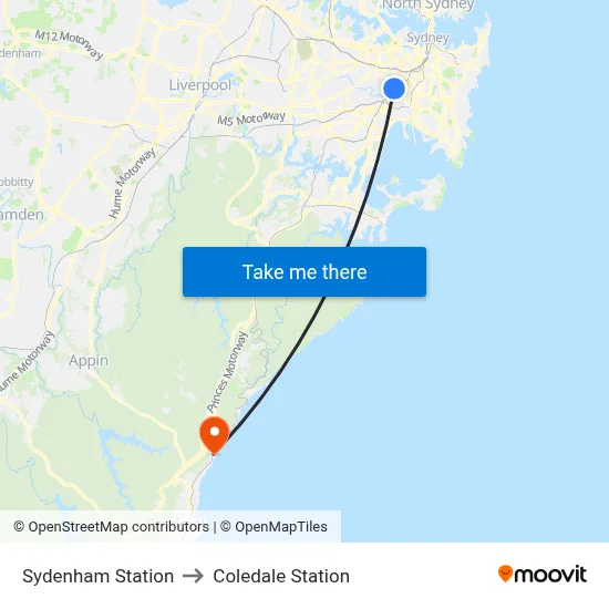 Sydenham Station to Coledale Station map