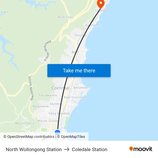 North Wollongong Station to Coledale Station map