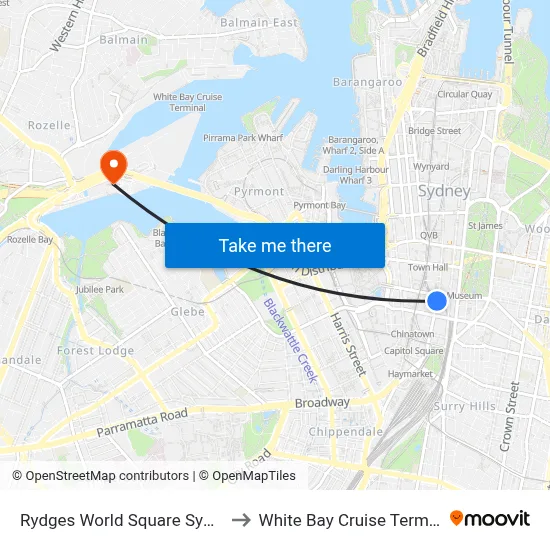 Rydges World Square Sydney to White Bay Cruise Terminal map