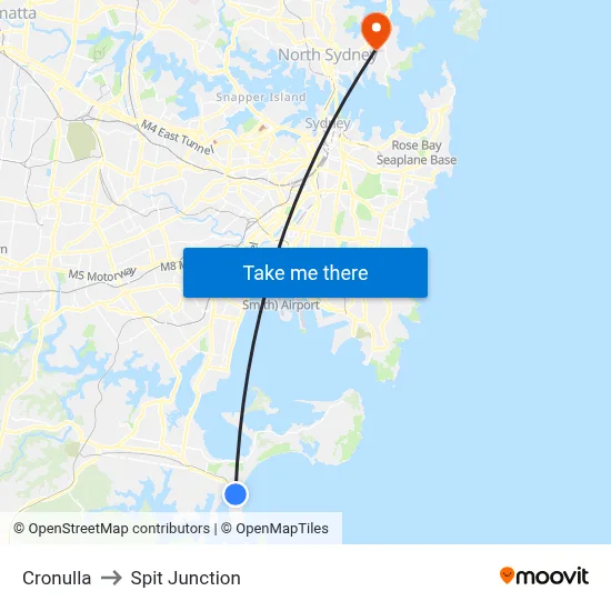 Cronulla to Spit Junction map