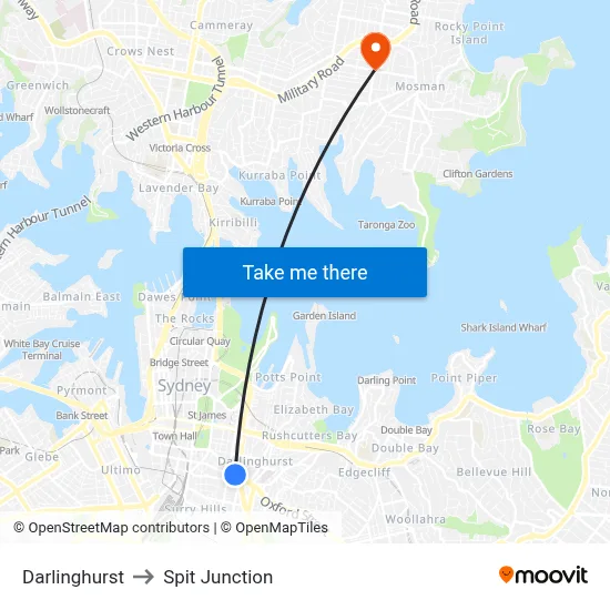 Darlinghurst to Spit Junction map