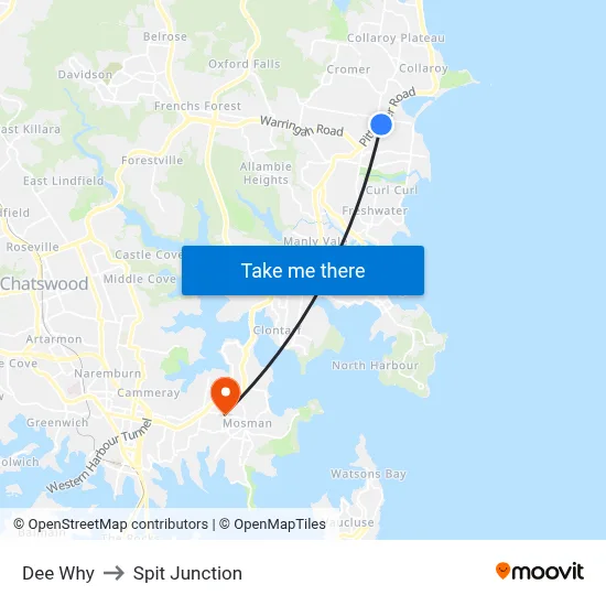 Dee Why to Spit Junction map