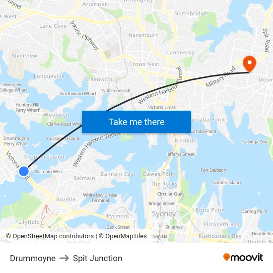 Drummoyne to Spit Junction map