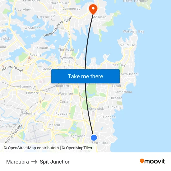 Maroubra to Spit Junction map