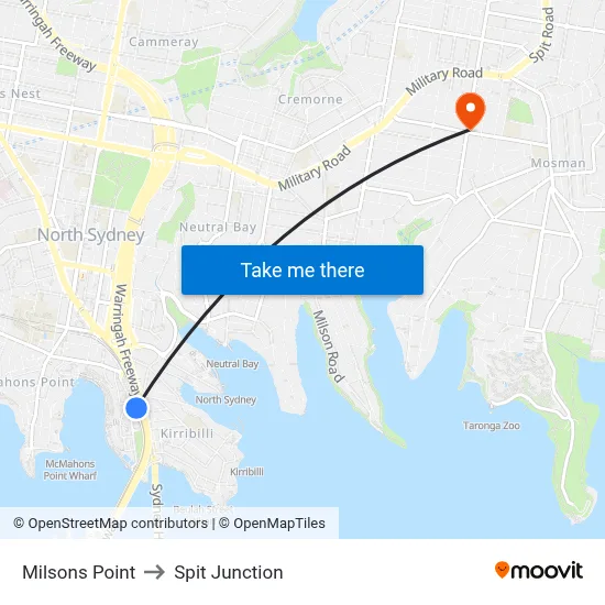 Milsons Point to Spit Junction map