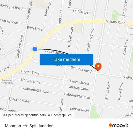 Mosman to Spit Junction map