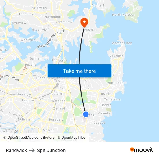 Randwick to Spit Junction map