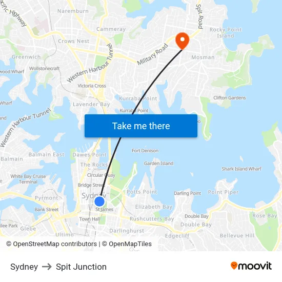 Sydney to Spit Junction map