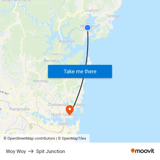 Woy Woy to Spit Junction map