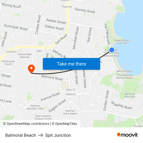 Balmoral Beach to Spit Junction map
