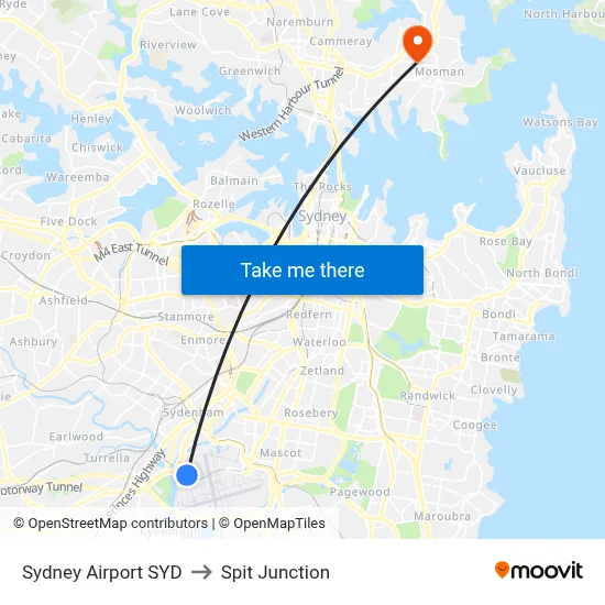 Sydney Airport SYD to Spit Junction map
