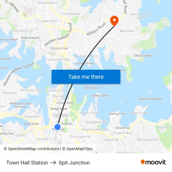 Town Hall Station to Spit Junction map