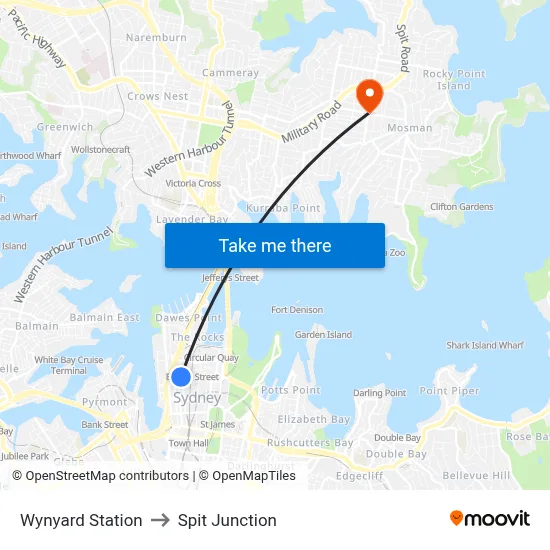 Wynyard Station to Spit Junction map
