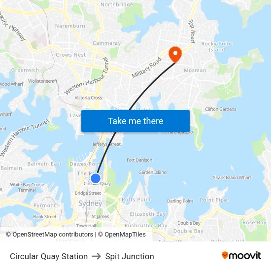 Circular Quay Station to Spit Junction map