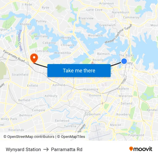 Wynyard Station to Parramatta Rd map