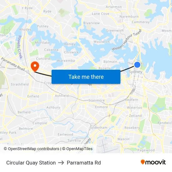 Circular Quay Station to Parramatta Rd map