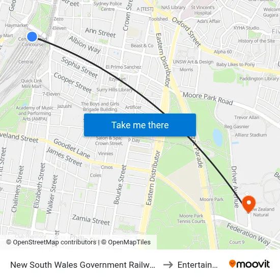 New South Wales Government Railways and Tramways Roll of Honour to Entertainment Quarter map