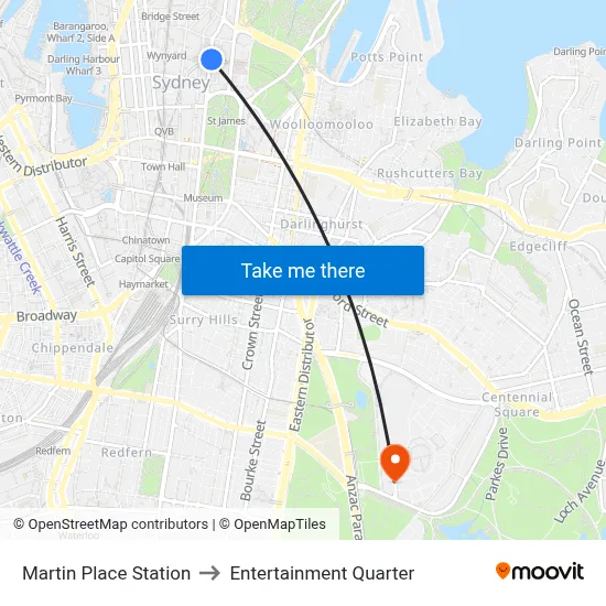 Martin Place Station to Entertainment Quarter map