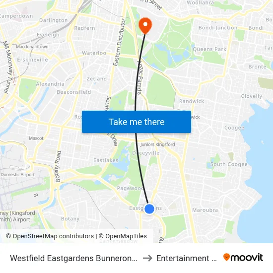 Westfield Eastgardens Bunnerong Rd Stand A to Entertainment Quarter map