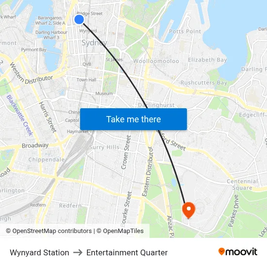 Wynyard Station to Entertainment Quarter map