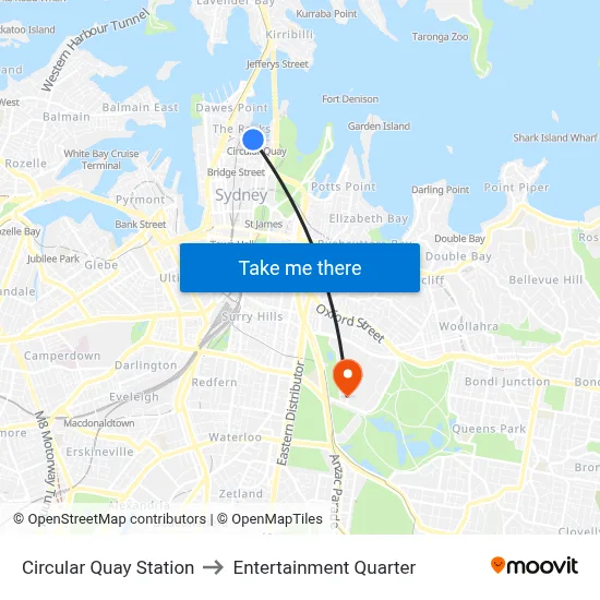 Circular Quay Station to Entertainment Quarter map