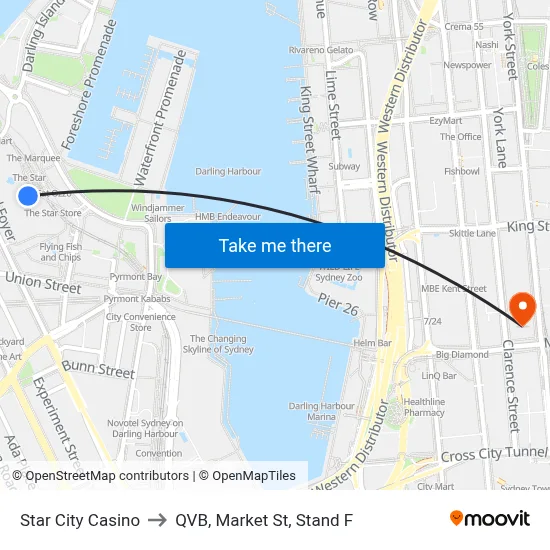 Star City Casino to QVB, Market St, Stand F map