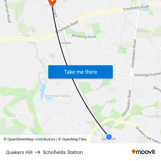 Quakers Hill to Schofields Station map