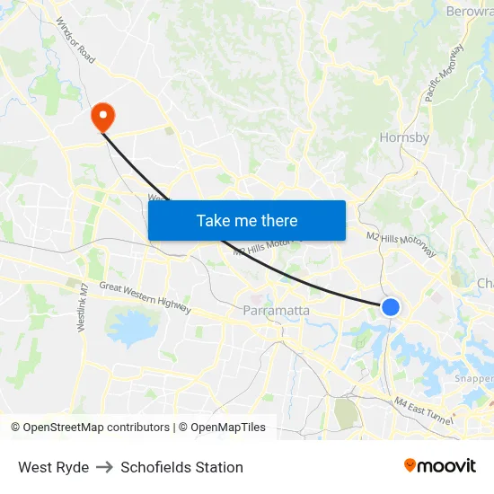 West Ryde to Schofields Station map