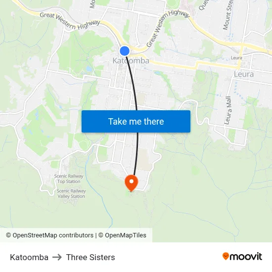Katoomba to Three Sisters map