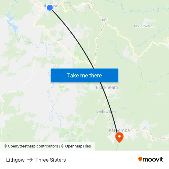 Lithgow to Three Sisters map