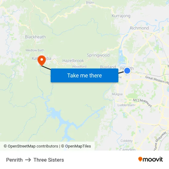 Penrith to Three Sisters map