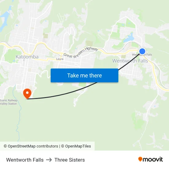Wentworth Falls to Three Sisters map