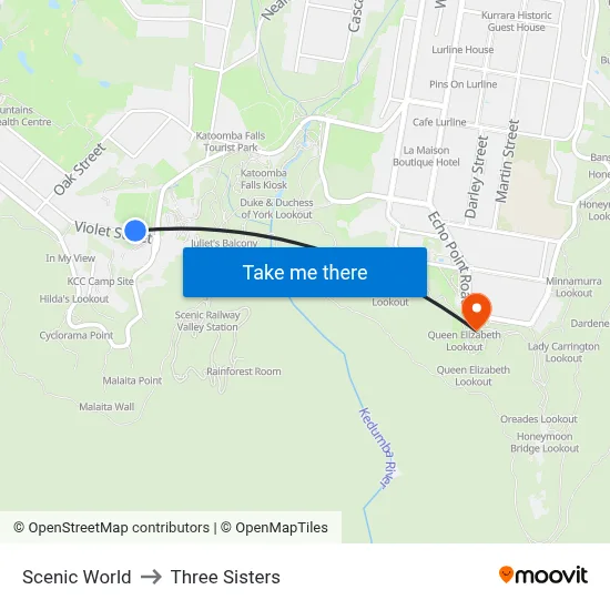 Scenic World to Three Sisters map