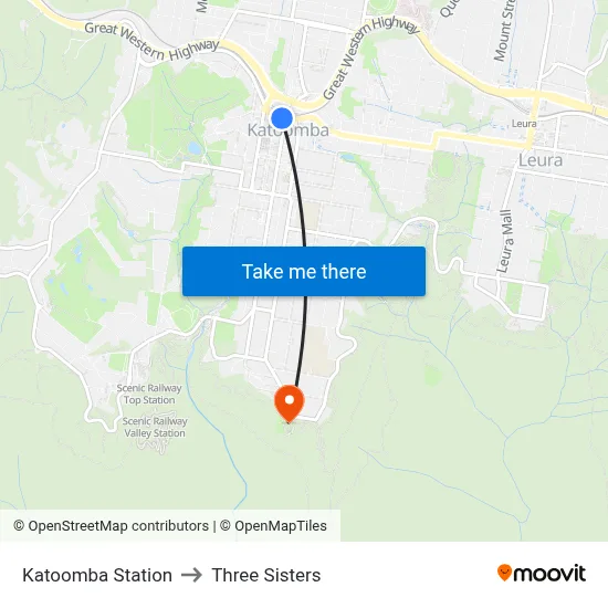 Katoomba Station to Three Sisters map