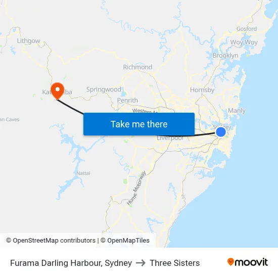 Furama Darling Harbour, Sydney to Three Sisters map