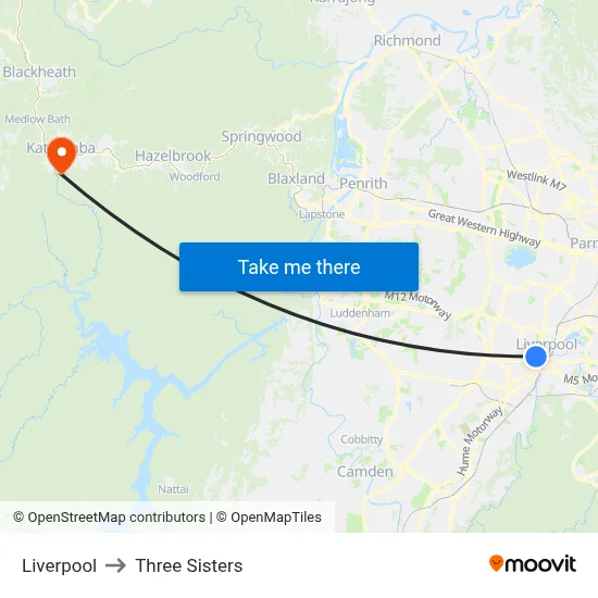 Liverpool to Three Sisters map