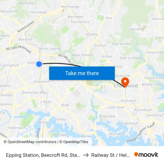 Epping Station, Beecroft Rd, Stand H to Railway St / Help St map