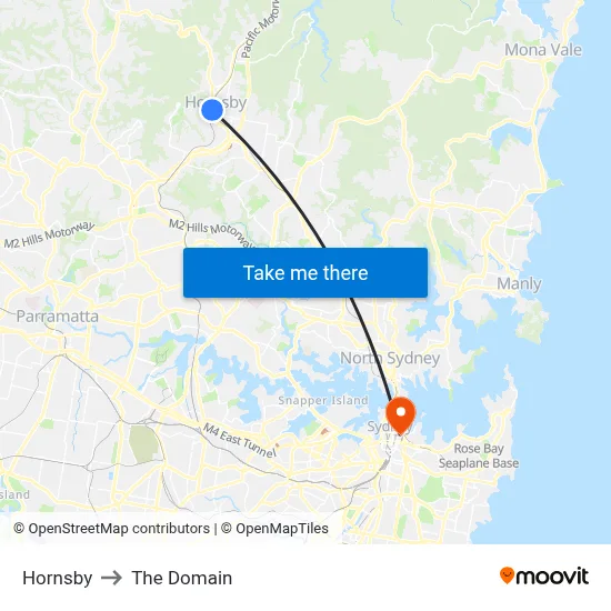 Hornsby to The Domain map
