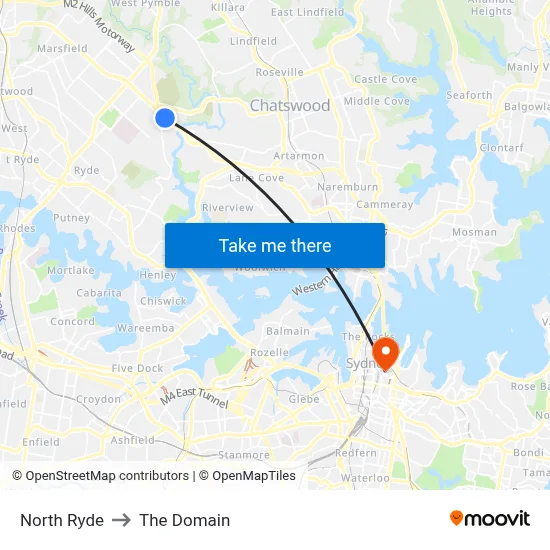 North Ryde to The Domain map