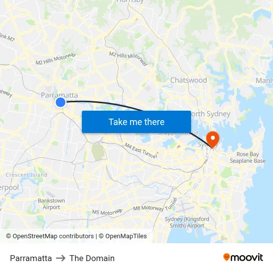 Parramatta to The Domain map