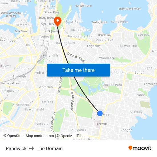 Randwick to The Domain map