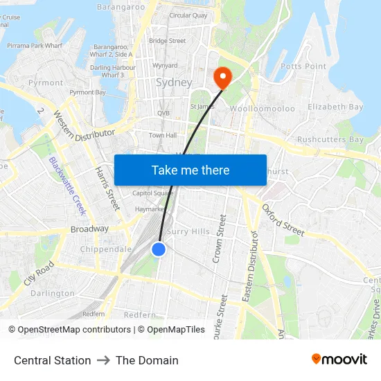 Central Station to The Domain map