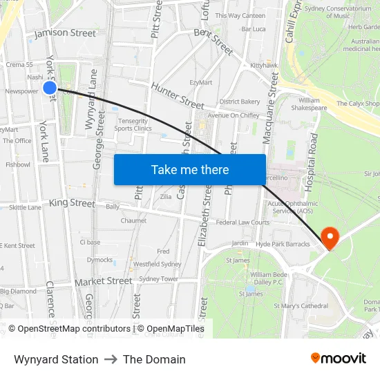 Wynyard Station to The Domain map