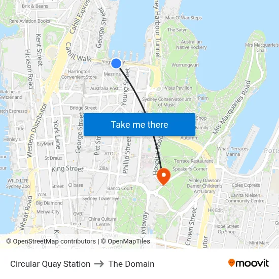 Circular Quay Station to The Domain map