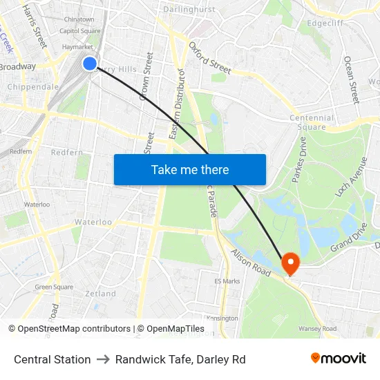 Central Station to Randwick Tafe, Darley Rd map
